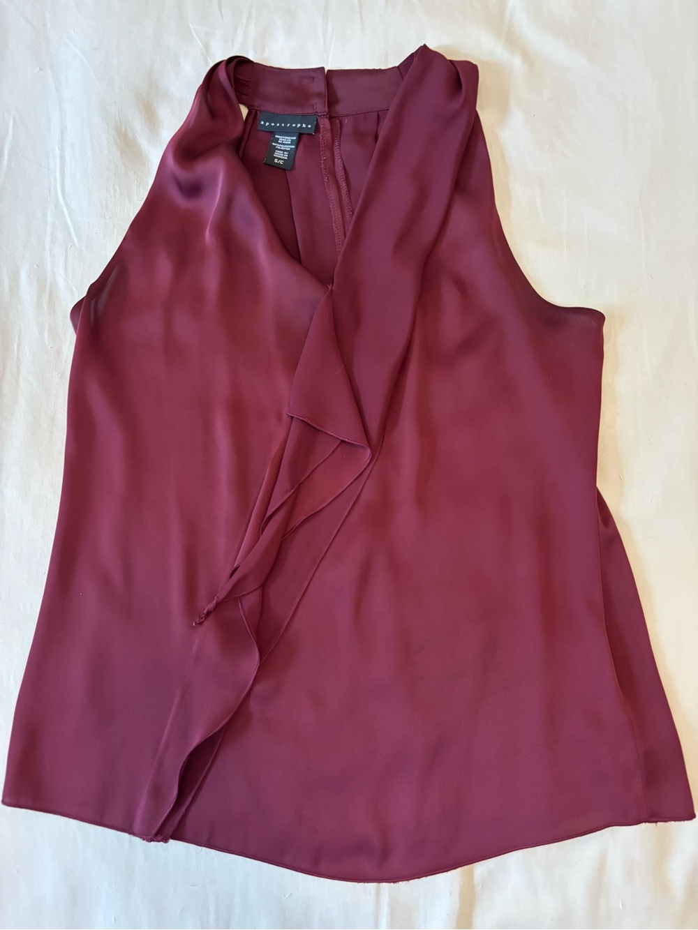 Apostrophe Wine Ruffle V-Neck Sleeveless Blouse